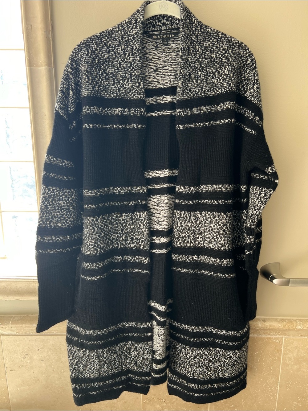 Athleta Black and White Striped Open Cardigan